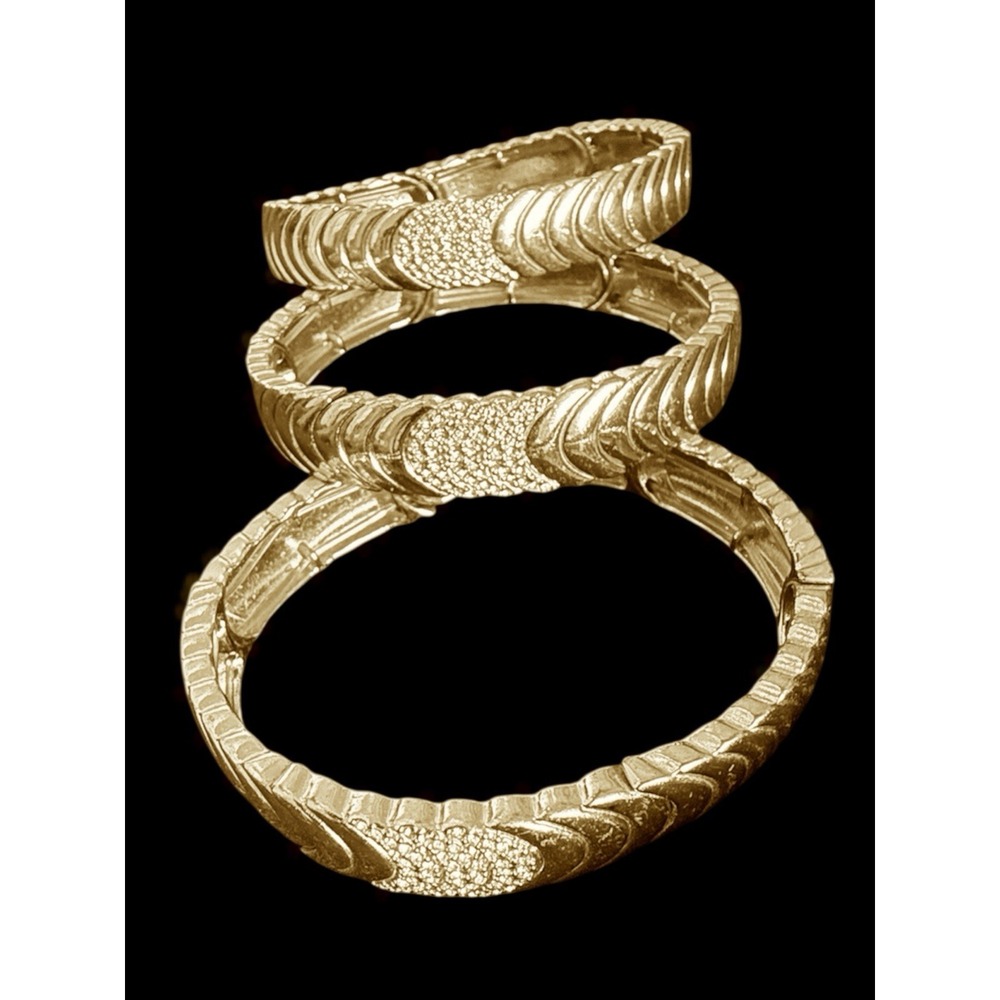 Chico's Bracelet 3 Gold Tone Hinged Bangles Rhinestone Statement Free shipping